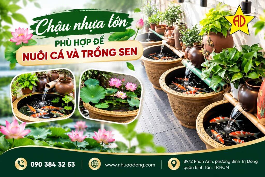 Có nhiều mẫu chậu nhựa để nuôi cá cảnh và trồng sen 2 Chậu nhựa lớn phù hợp để nuôi cá và trồng sen