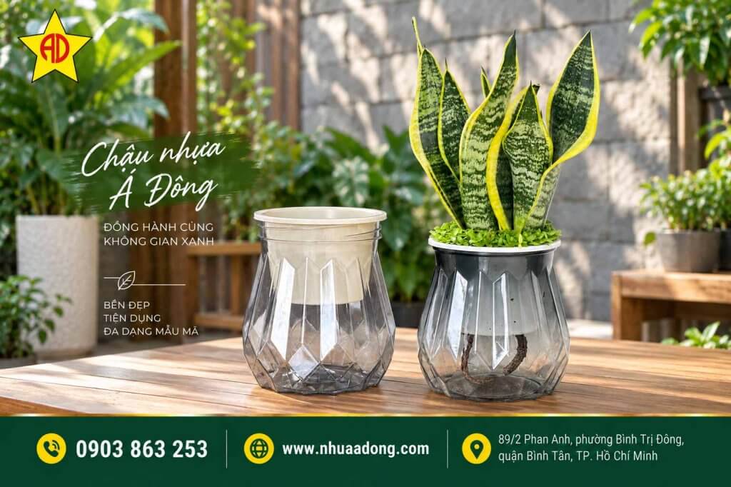 Mẫu chậu nhựa Hot trong năm 2026 – Xu hướng chậu cây đẹp được ưa chuộng 2 Mẫu chậu nhựa trong suốt trồng cây cảnh và thủy canh