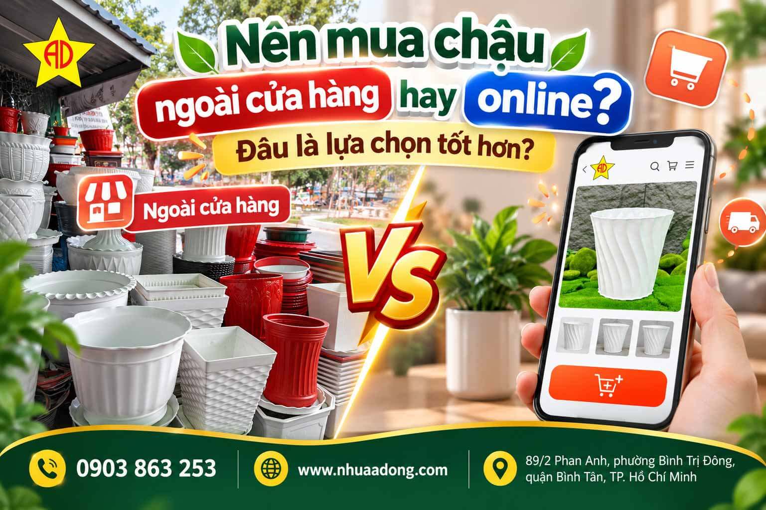 Nên mua chậu ngoài cửa hàng hay online? Đâu là lựa chọn tốt hơn?