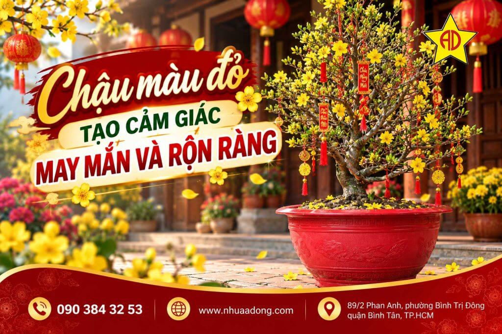 Tại sao ngày Tết lại hay dùng chậu màu đỏ và vàng? 12 Chậu màu đỏ tạo cảm giác may mắn và rộn ràng