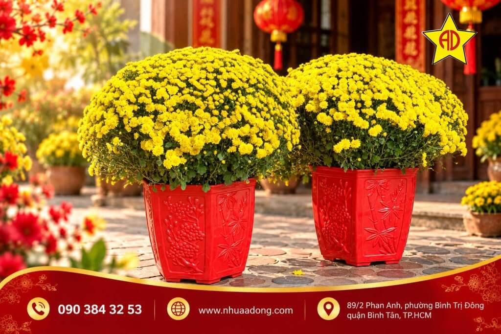 Tại sao ngày Tết lại hay dùng chậu màu đỏ và vàng? 14 Đỏ và vàng kết hợp tạo nên không khí Tết đặc trưng